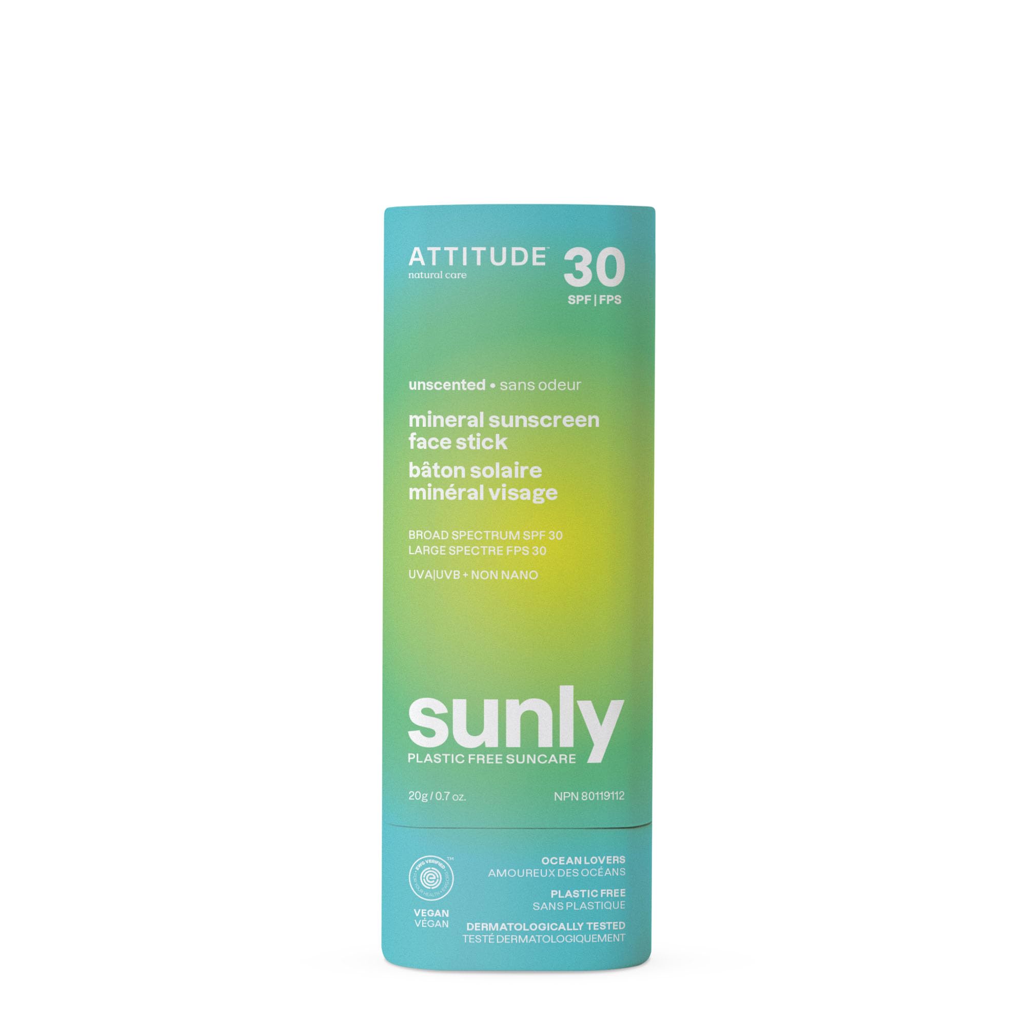 Protector Solar En Barra Attitude Mineral Face Spf 30, 20 Ml, Vegano - Venta Internacional.