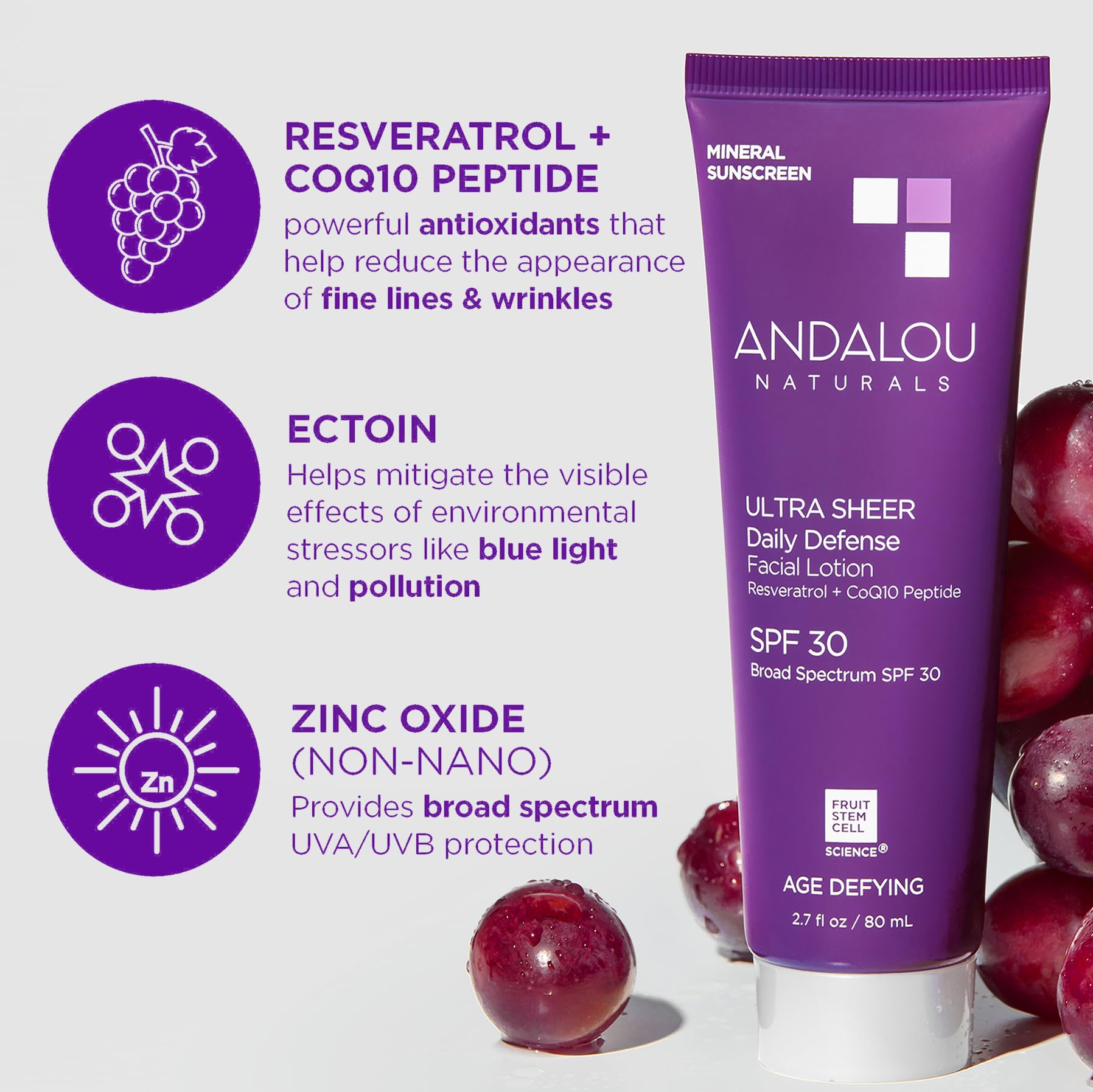 Foto 5 pulgar | Protector Solar Andalou Naturals Antienvejecimiento Spf 30 80 Ml - Venta Internacional.