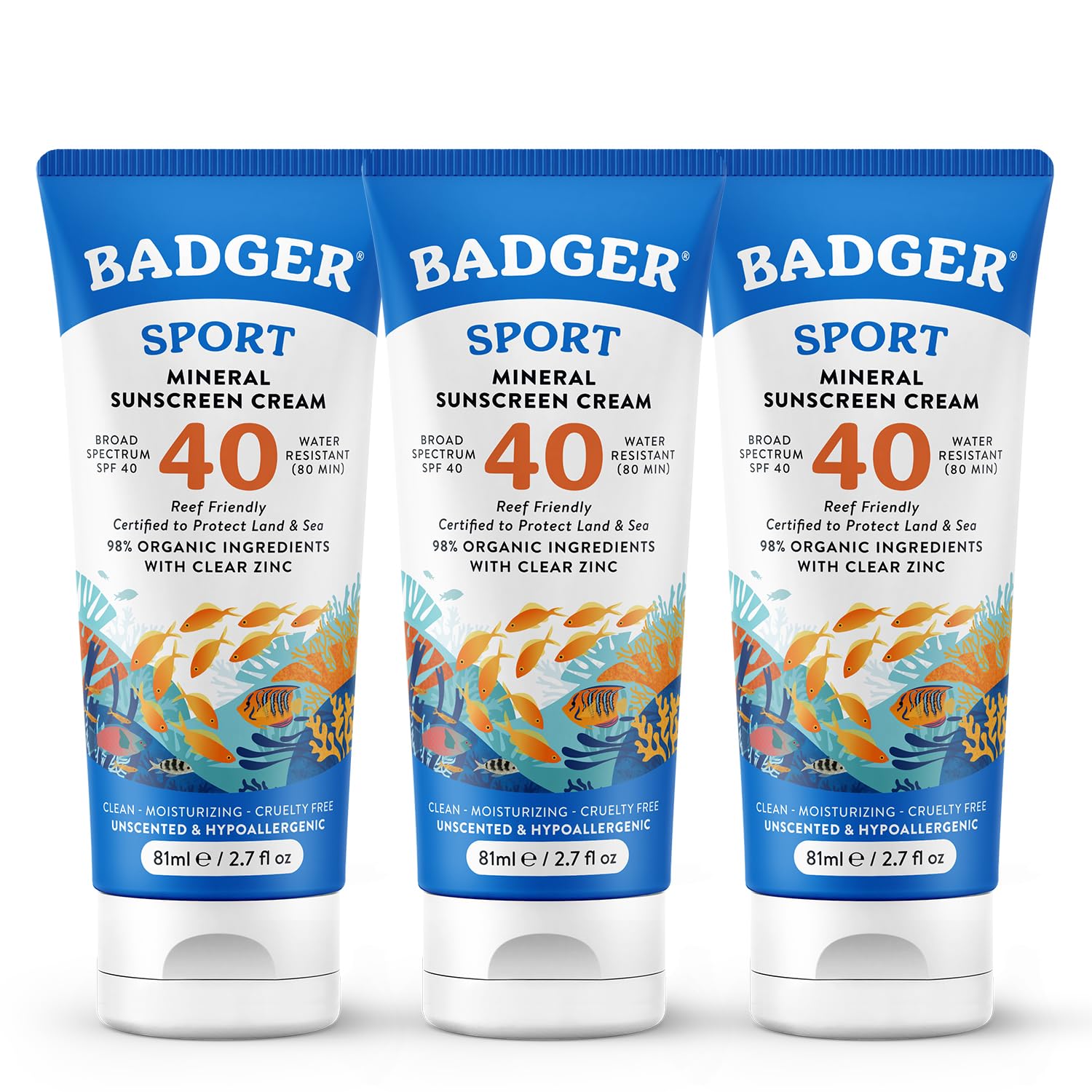 Foto 2 pulgar | Protector Solar Badger Reef Safe, Sin Perfume, Spf 40 Sport, 80 Ml, Paquete De 3 - Venta Internacional.