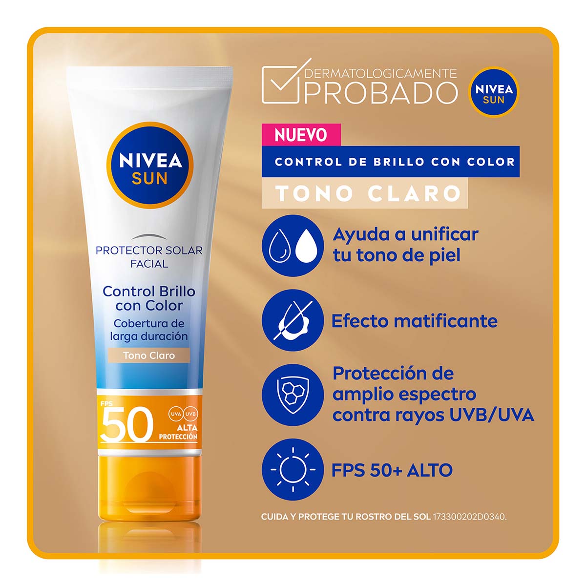 Foto 4 pulgar | Nivea Sun Face Control De Brillo Tono Claro (50 Ml)