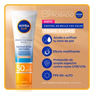 Foto 3 | Nivea Sun Face Control De Brillo Tono Claro (50 Ml)