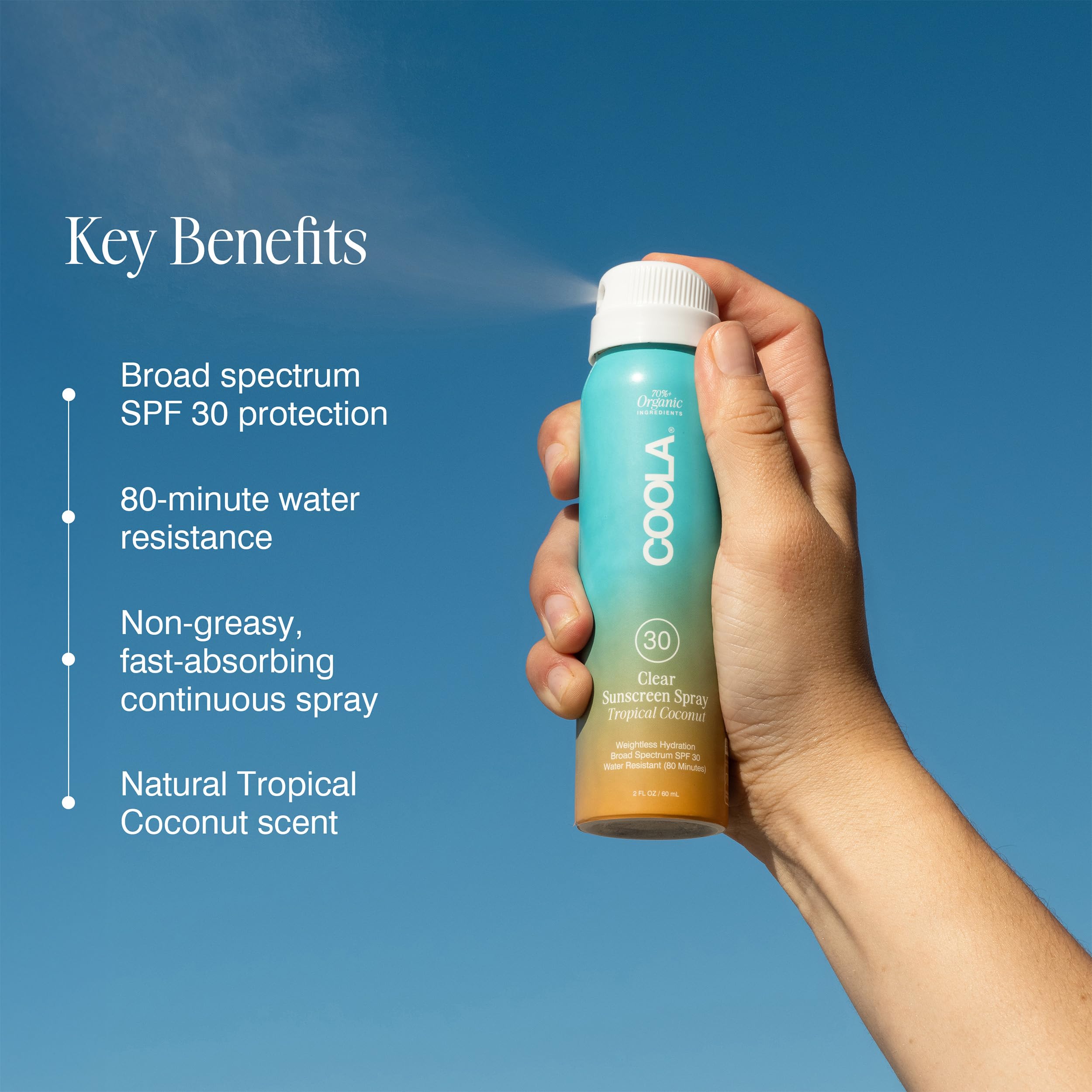 Foto 3 pulgar | Protector Solar En Aerosol Coola Organic Spf 30 60 Ml Tropical Coconut - Venta Internacional.