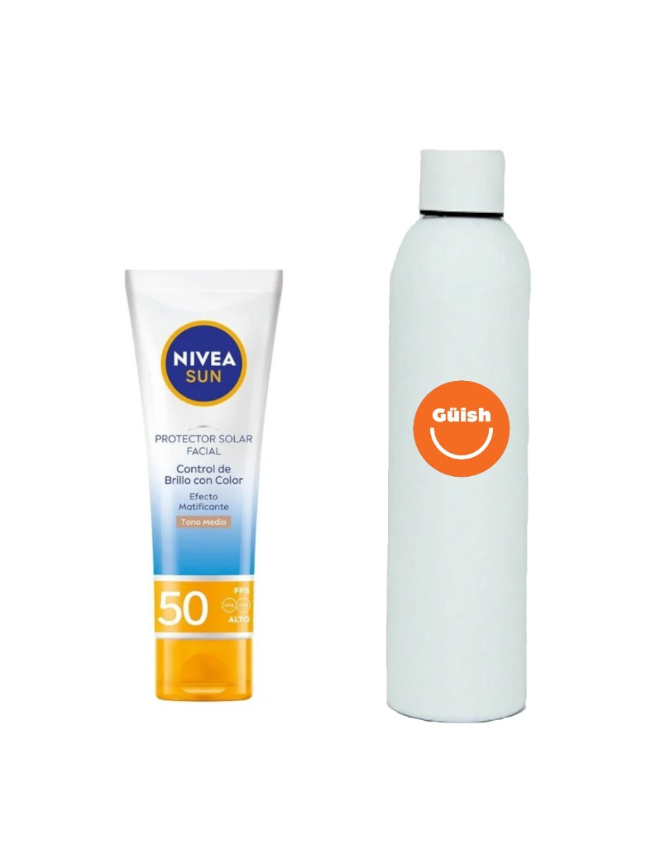 Foto 2 pulgar | Protector Facial Nivea Sun Control De Brillo Tono Medio + Termo De Agua De Regalo Güish