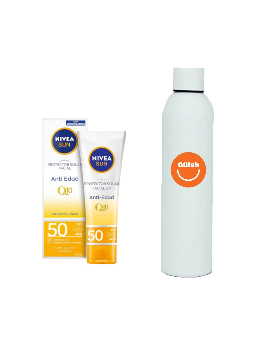 Foto 2 pulgar | Protector Solar Facial Nivea Sun Anti Edad Q10 Fps50+ + Termo De Agua De Regalo Güish