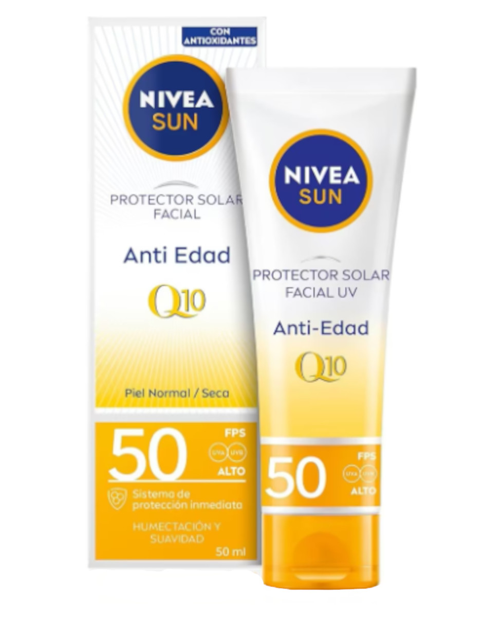 Foto 3 pulgar | Protector Solar Facial Nivea Sun Anti Edad Q10 Fps50+ + Termo De Agua De Regalo Güish