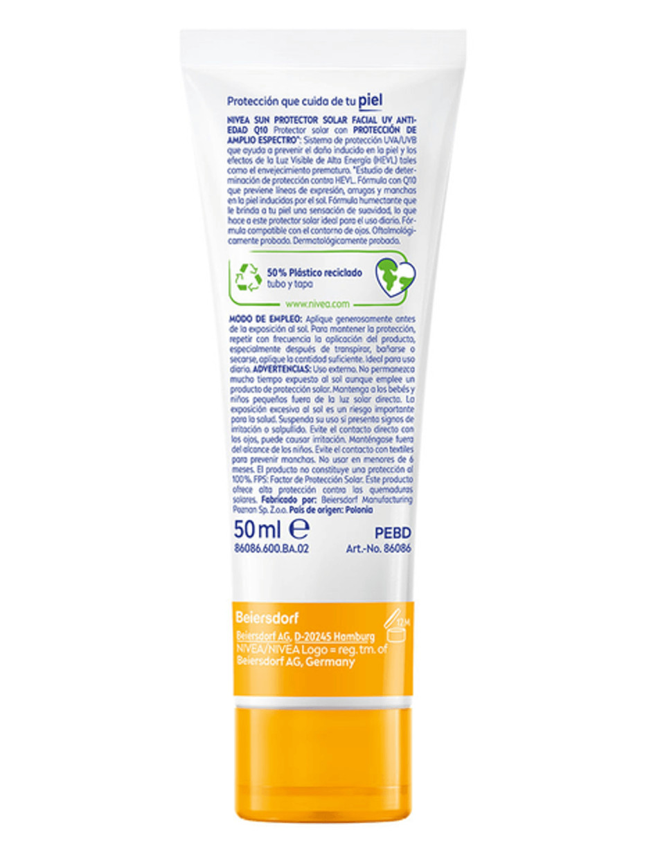 Foto 5 pulgar | Protector Solar Facial Nivea Sun Anti Edad Q10 Fps50+ + Termo De Agua De Regalo Güish