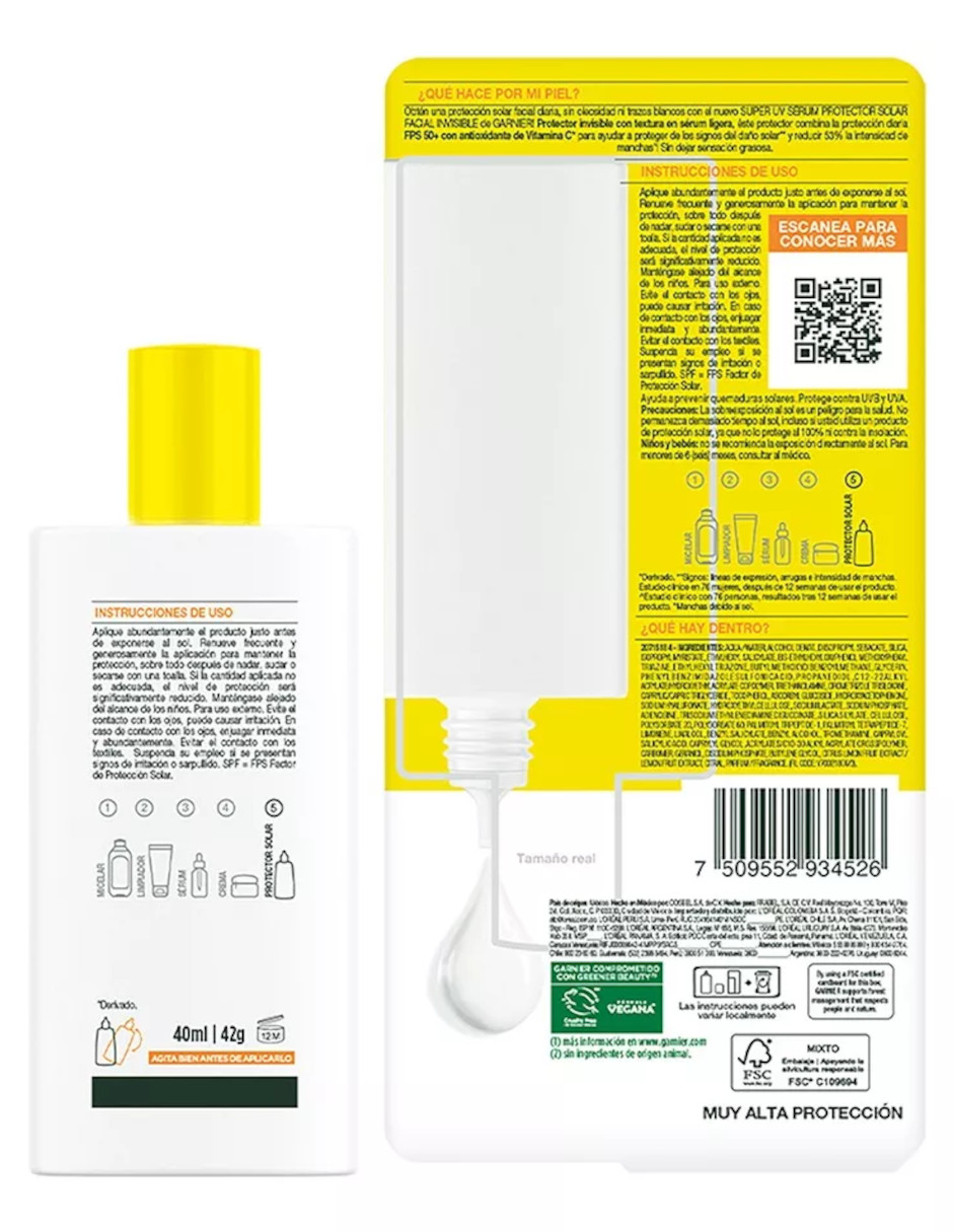 Foto 5 pulgar | Garnier Super Uv Protector Solar Facial Fluido Anti Oleosidad Fps50+ Con Vitamina C + Termo De Agua De Regalo Güish