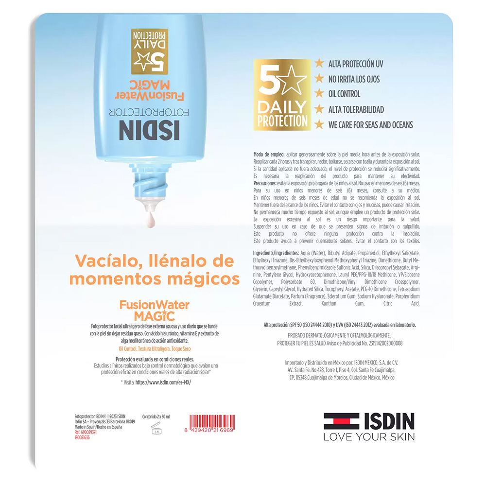 Foto 4 pulgar | Fotoprotector Facial Isdin Fusion Water Magic Spf50 50ml 2pz