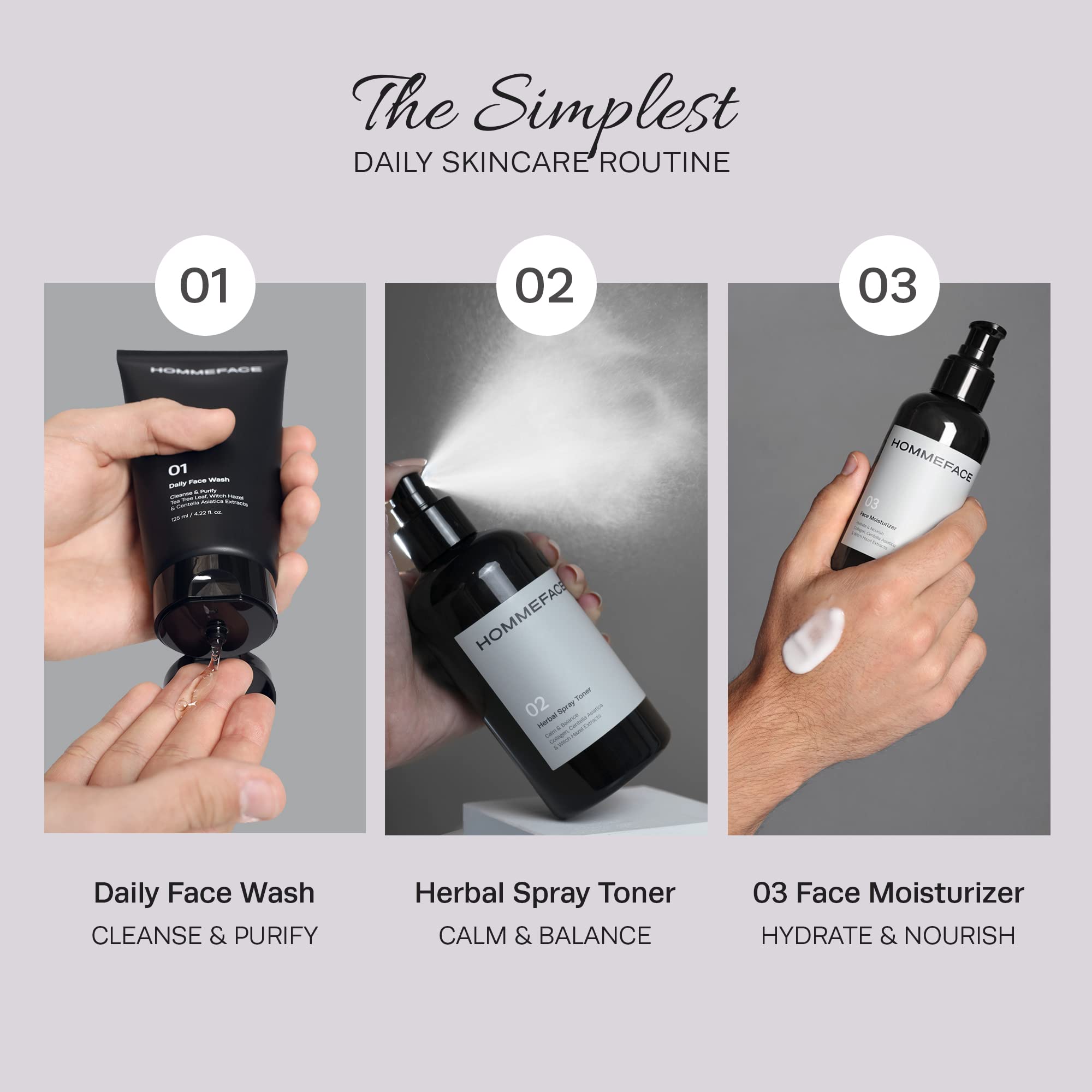Foto 4 pulgar | Set De Cuidado De La Piel Hommeface Daily Trio Para Hombres Con Limpiador Facial, Tónico E Hidratante - Venta Inter