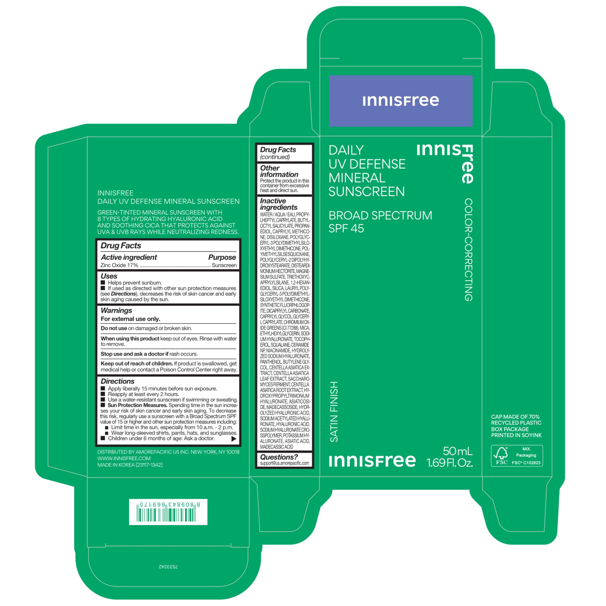 Foto 8 pulgar | Protector Solar Innisfree Daily Uv Defense Mineral Spf 45 - Venta Internacional.