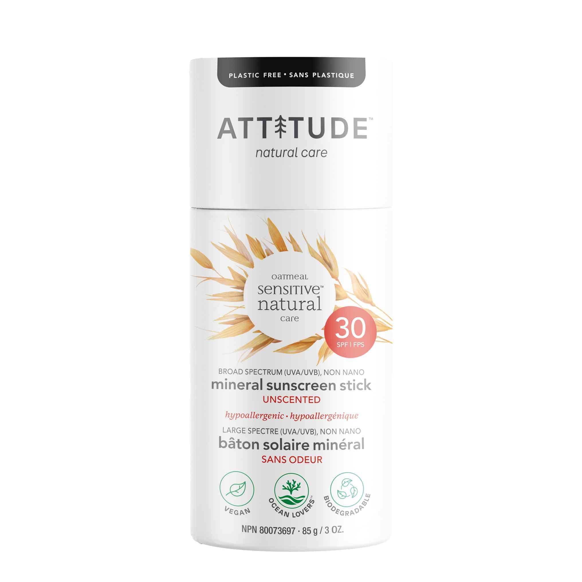 Protector Solar En Barra Attitude, Mineral Sin Plástico, Spf 30, 90 Ml - Venta Internacional.