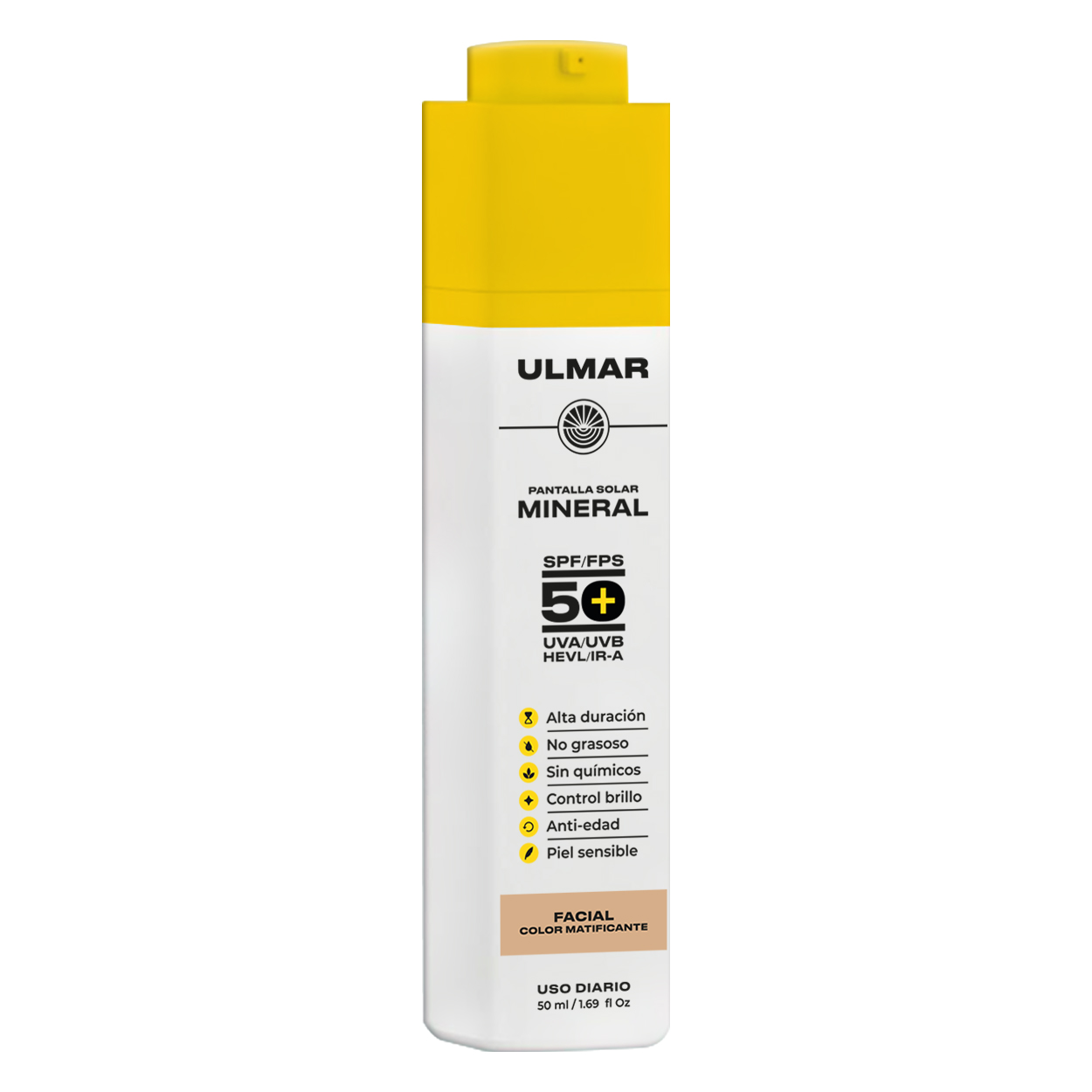 Foto 2 pulgar | Ulmar Protector Solar Facial Mineral Fps50 Uva/uvb/hevl/ir-v Color Matificante 50ml