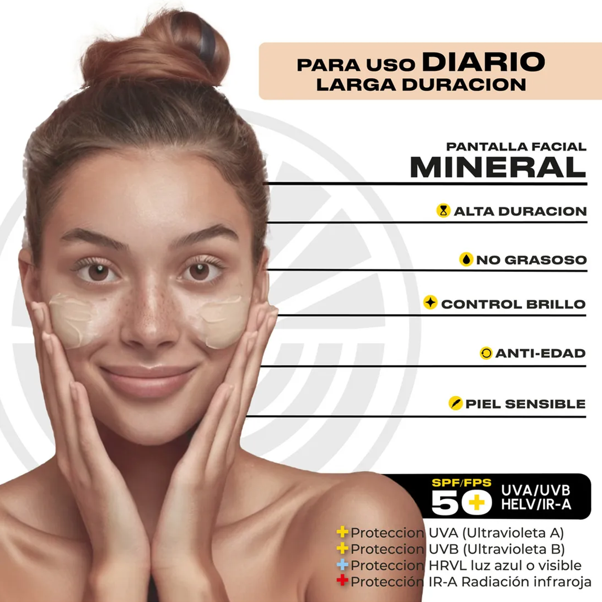 Foto 4 pulgar | Ulmar Protector Solar Facial Mineral Fps50 Uva/uvb/hevl/ir-v Color Matificante 50ml
