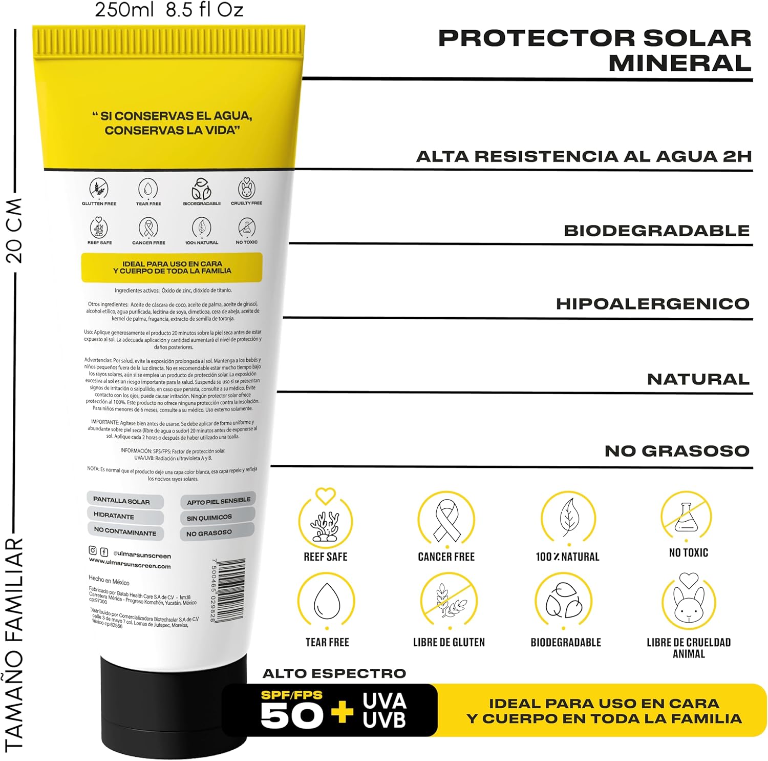 Foto 3 pulgar | Ulmar Protector Solar Mineral Ulmar Spf/fps 50 Uva Uvb Alto Espectro 100% Natural Hipoalergénico Biodegradable