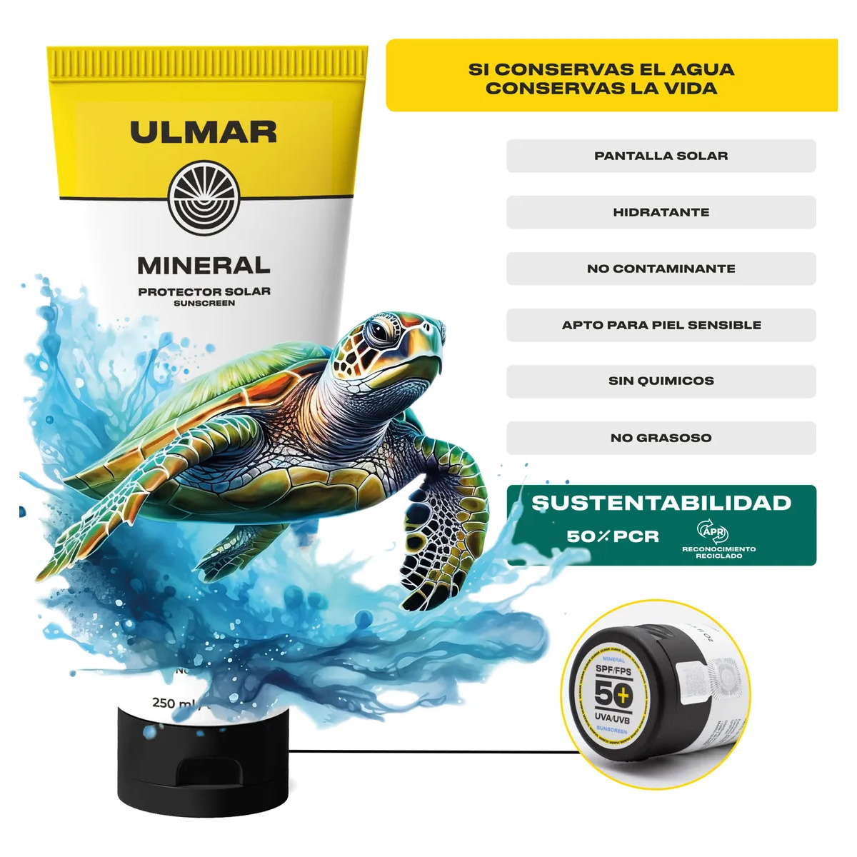 Foto 4 pulgar | Ulmar Protector Solar Mineral Ulmar Spf/fps 50 Uva Uvb Alto Espectro 100% Natural Hipoalergénico Biodegradable
