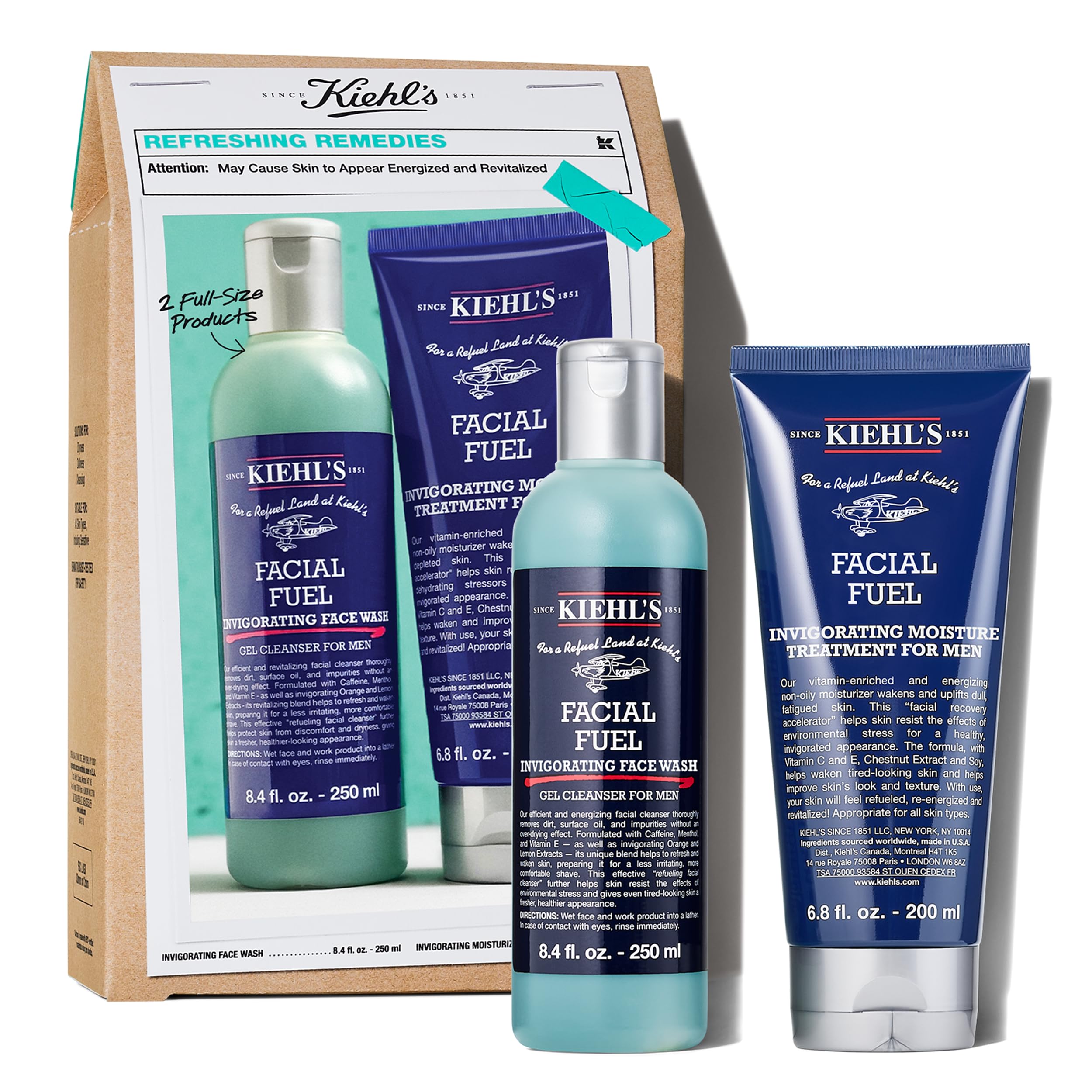 Set De Regalo Para El Cuidado De La Piel Kiehl's Essentials Para Hombre Con Combustible Facial - Venta Internacional.