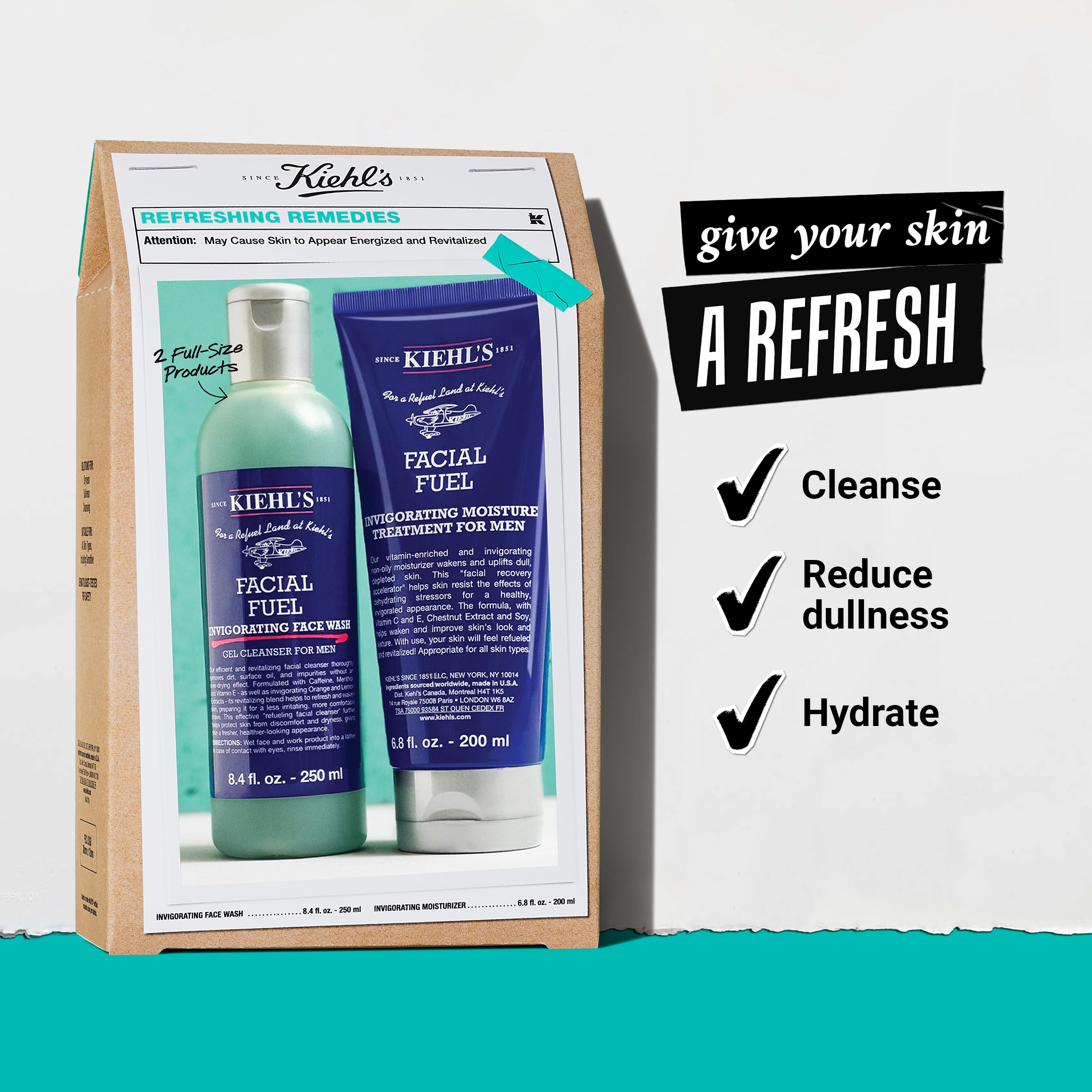 Foto 2 | Set De Regalo Para El Cuidado De La Piel Kiehl's Essentials Para Hombre Con Combustible Facial - Venta Internacional.