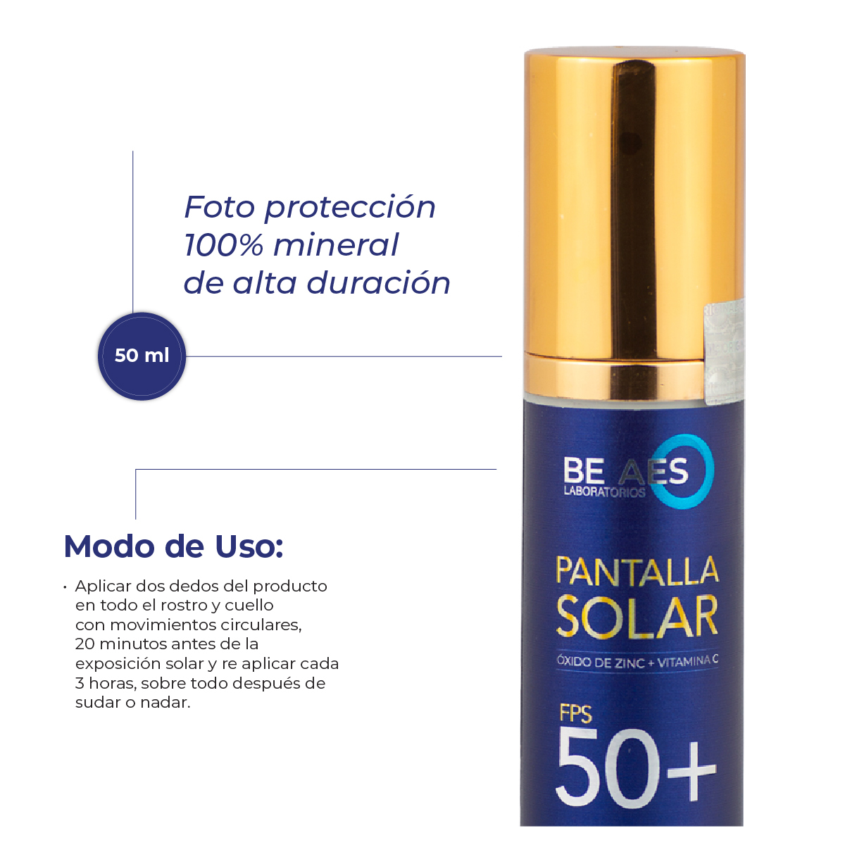 Foto 4 | Pantalla Protector Solar Mineral Be Aes 50+ Óxido De Zinc
