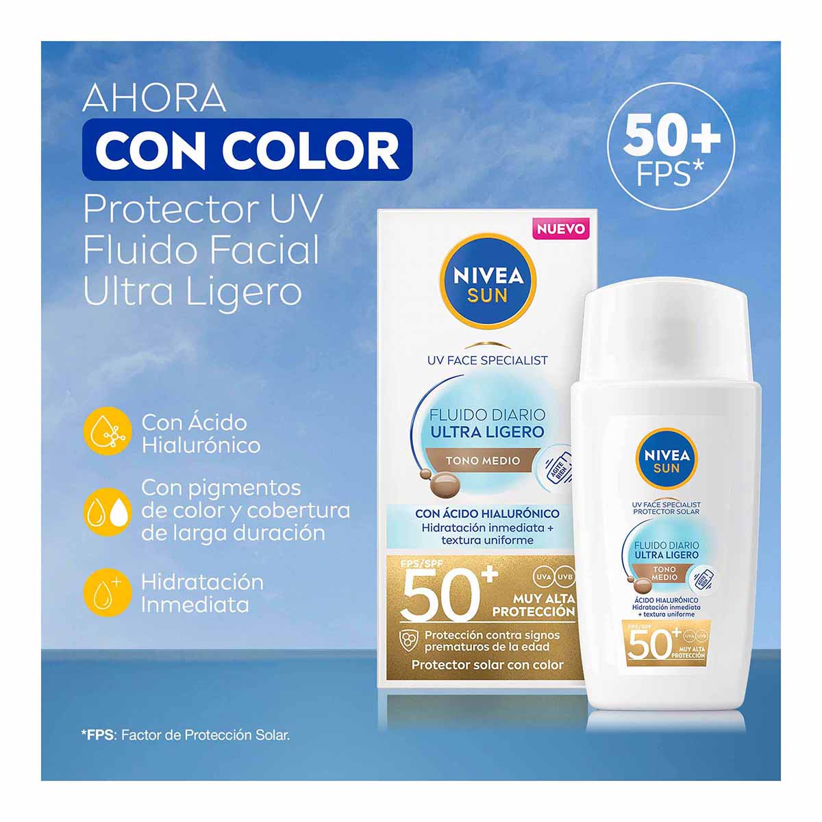 Foto 5 pulgar | Nivea Protector Solar Facial Fluido Color Medio 40ml