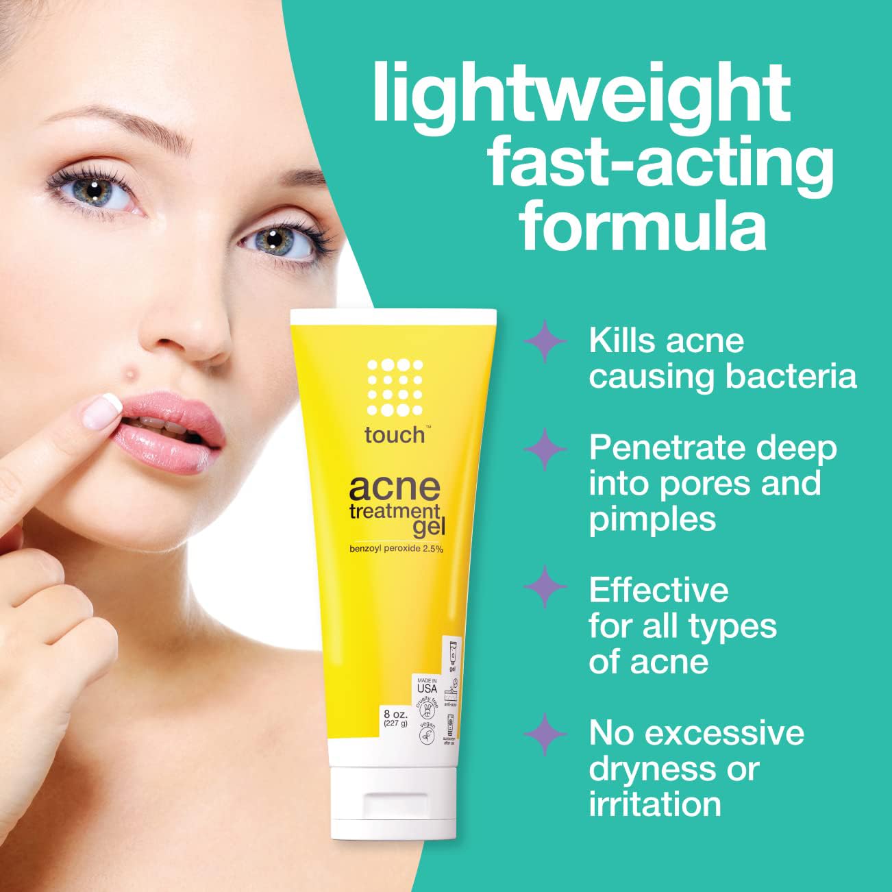 Foto 3 pulgar | Crema para Acne Touch Peróxido de Benzoilo 2,5% 240 Ml - Venta Internacional