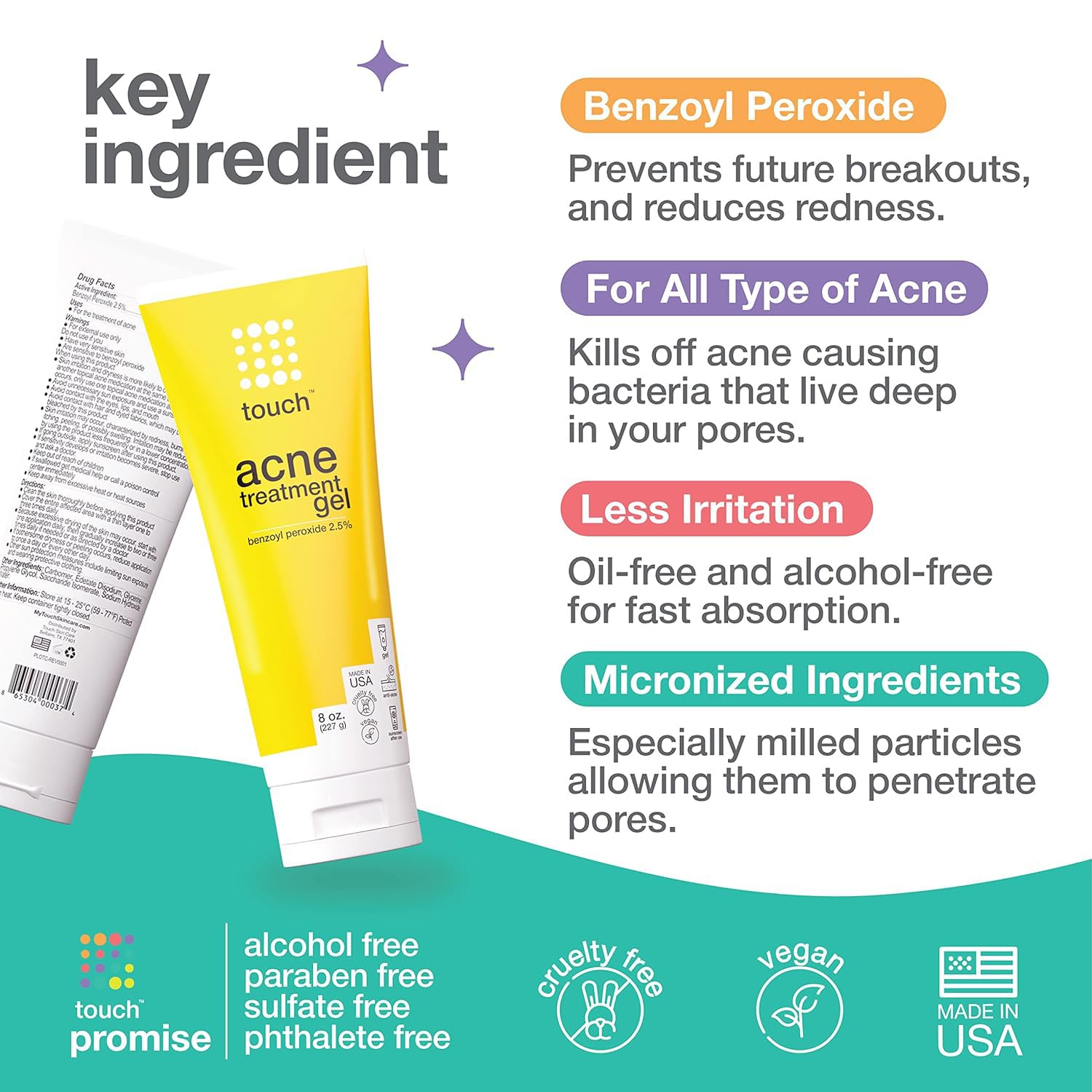 Foto 4 pulgar | Crema para Acne Touch Peróxido de Benzoilo 2,5% 240 Ml - Venta Internacional