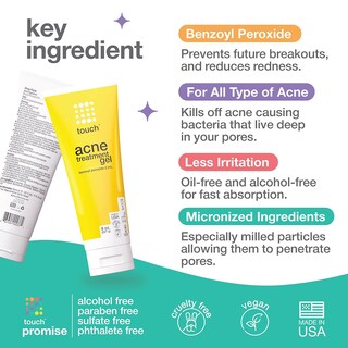 Foto 3 | Crema para Acne Touch Peróxido de Benzoilo 2,5% 240 Ml - Venta Internacional