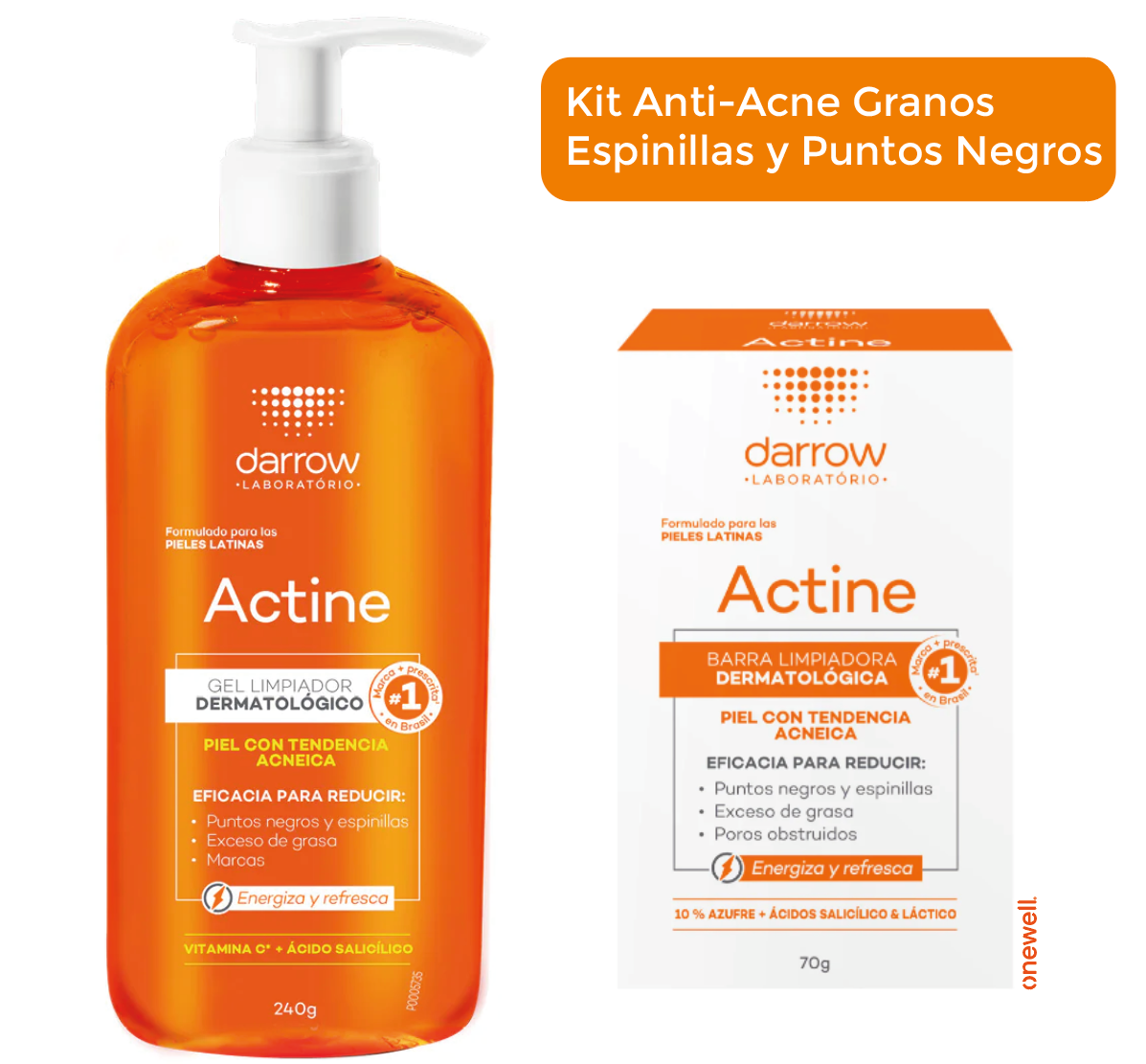 Foto 2 pulgar | Kit Anti Acne Granos Y Espinillas: Darrow Actine Gel Limpiador Y Barra Para Piel Grasa Y Acneica 2 Piezas
