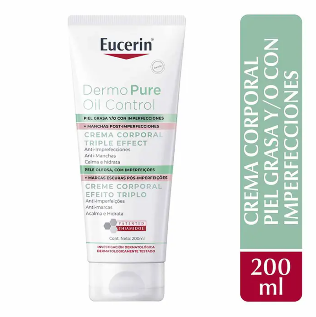 Eucerin Dermopure Triple Effect 200ml | Crema Corporal Antiacné, Reduce Manchas, Hidrata Y Calma La Piel