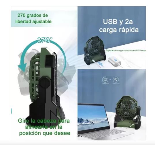 Foto 3 pulgar | Ventilador Portátil de Camping Recargable con Luz Led7800mah