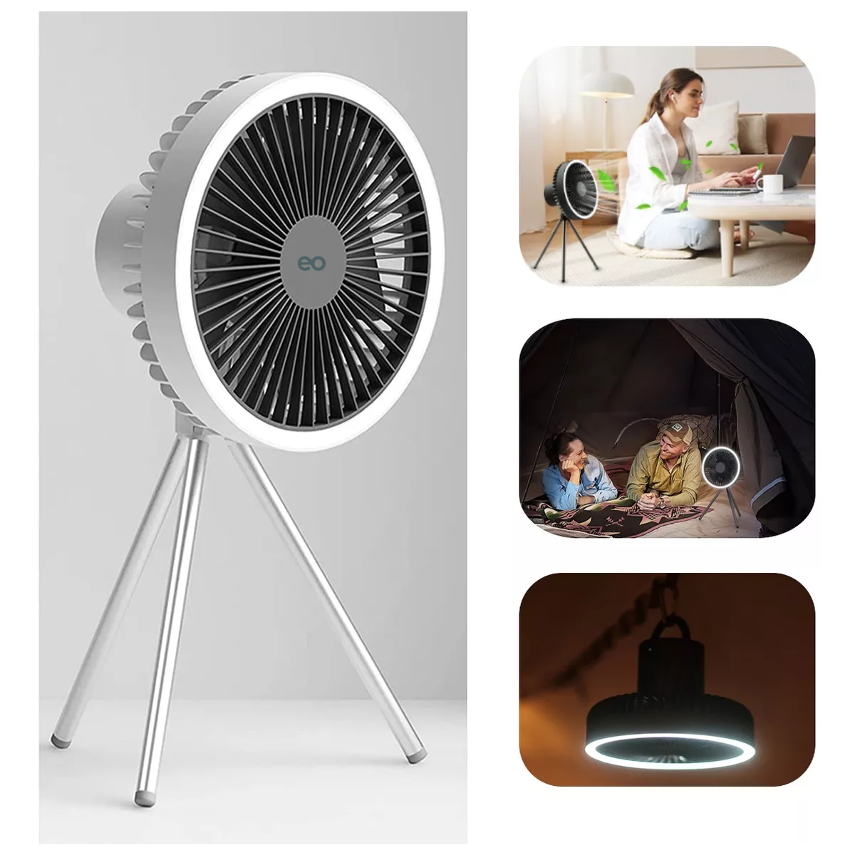Foto 3 pulgar | Ventilador Portátil Usb Recargable Camping Luz Led Eo Safe Imports Esi-10485-1 Blanco