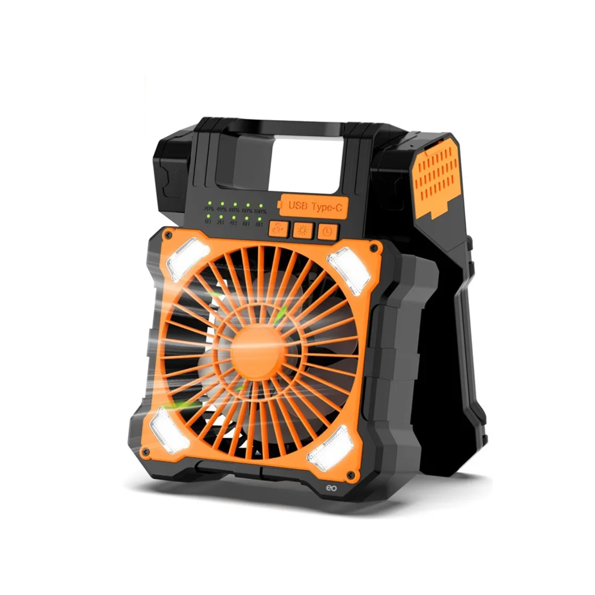 Ventilador Portátil Camping Usb Con Luz Led Recargable Solar Eo Safe Imports Esi-19125 Negro