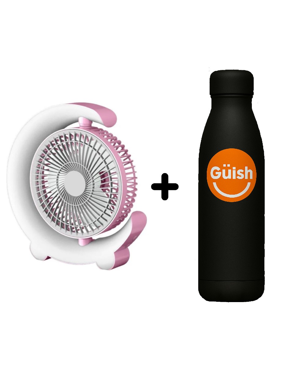 Ventilador De Escritorio Con Luz Nocturna Rosa + Gratis Termo Güish De Regalo