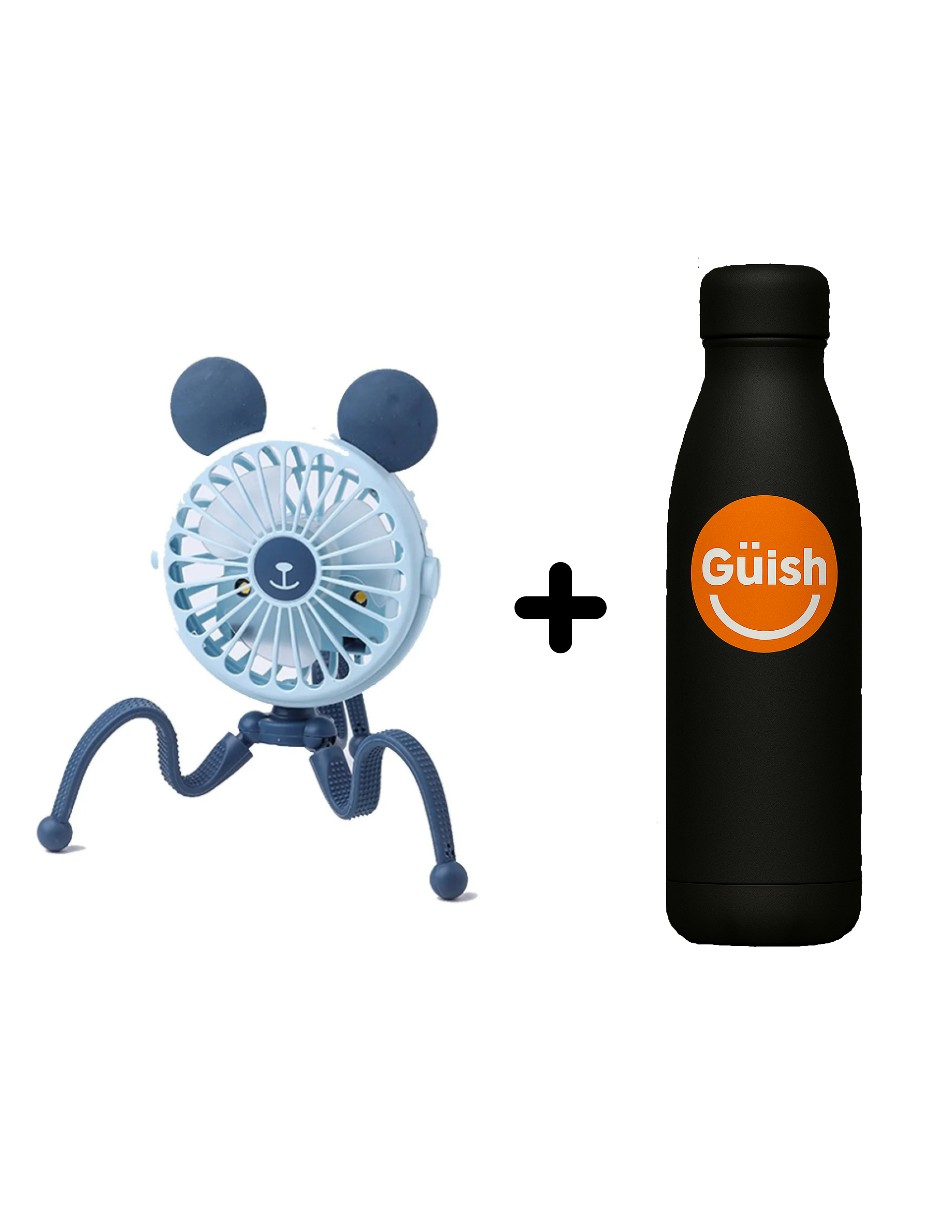 Foto 2 pulgar | Mini Ventilador Portátil Ajustable Usb Y Luz Led Azul + Gratis Termo Güish De Regalo