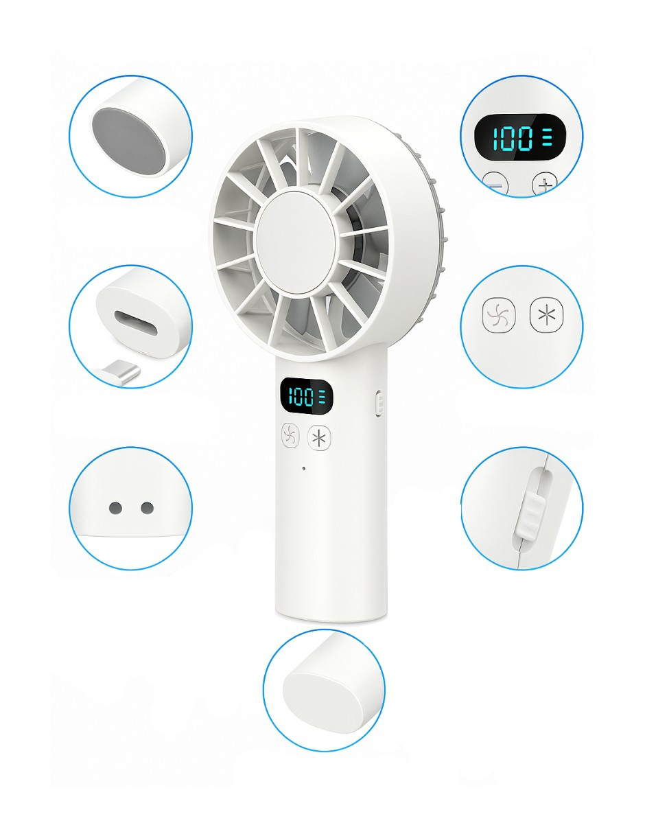 Foto 3 | Mini Ventilador De Mano Portátil Blanco + Termo Güish De Regalo