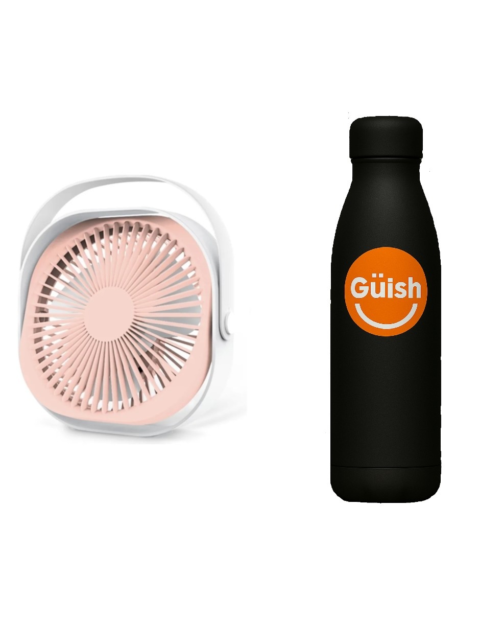 Ventilador De Escritorio Portátil Recargable Rosa + Gratis Termo Güish De Regalo