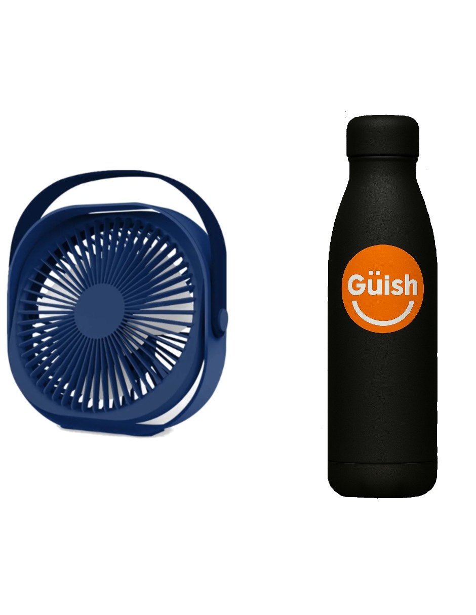 Foto 2 pulgar | Ventilador De Escritorio Portátil Recargable Azul + Gratis Termo Güish De Regalo