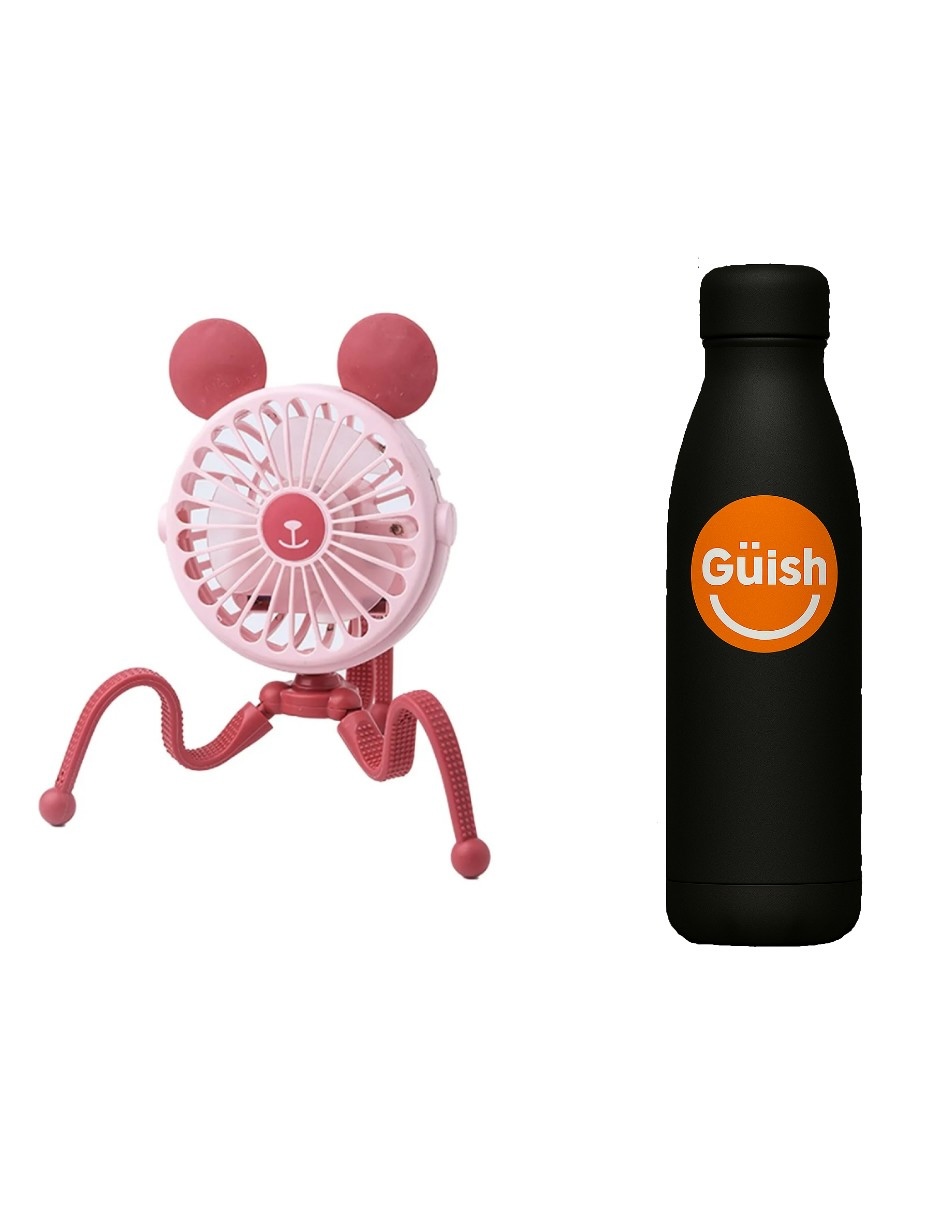 Foto 2 pulgar | Mini Ventilador Portátil Ajustable Usb Y Luz Led Rosa+ Gratis Termo Güish De Regalo