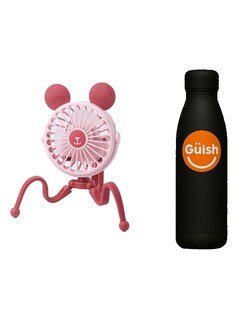Foto 1 | Mini Ventilador Portátil Ajustable Usb Y Luz Led Rosa+ Gratis Termo Güish De Regalo
