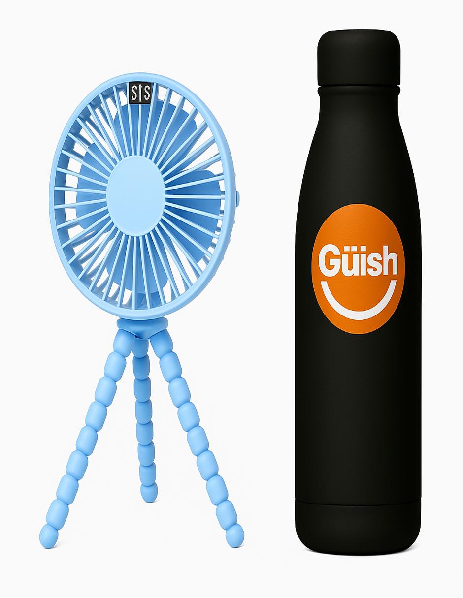 Foto 2 pulgar | Trípode Flexible Ventilador Portátil Azul + Gratis Termo Güish De Regalo