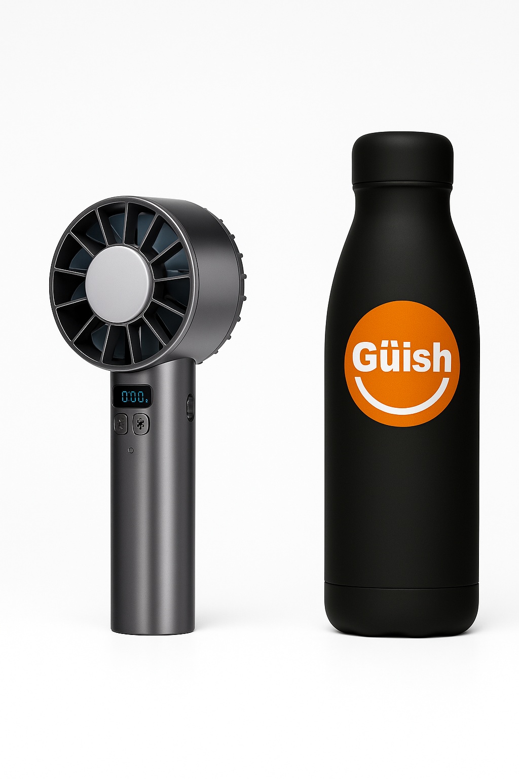 Mini Ventilador De Mano Portátil Negro + Termo Güish De Regalo