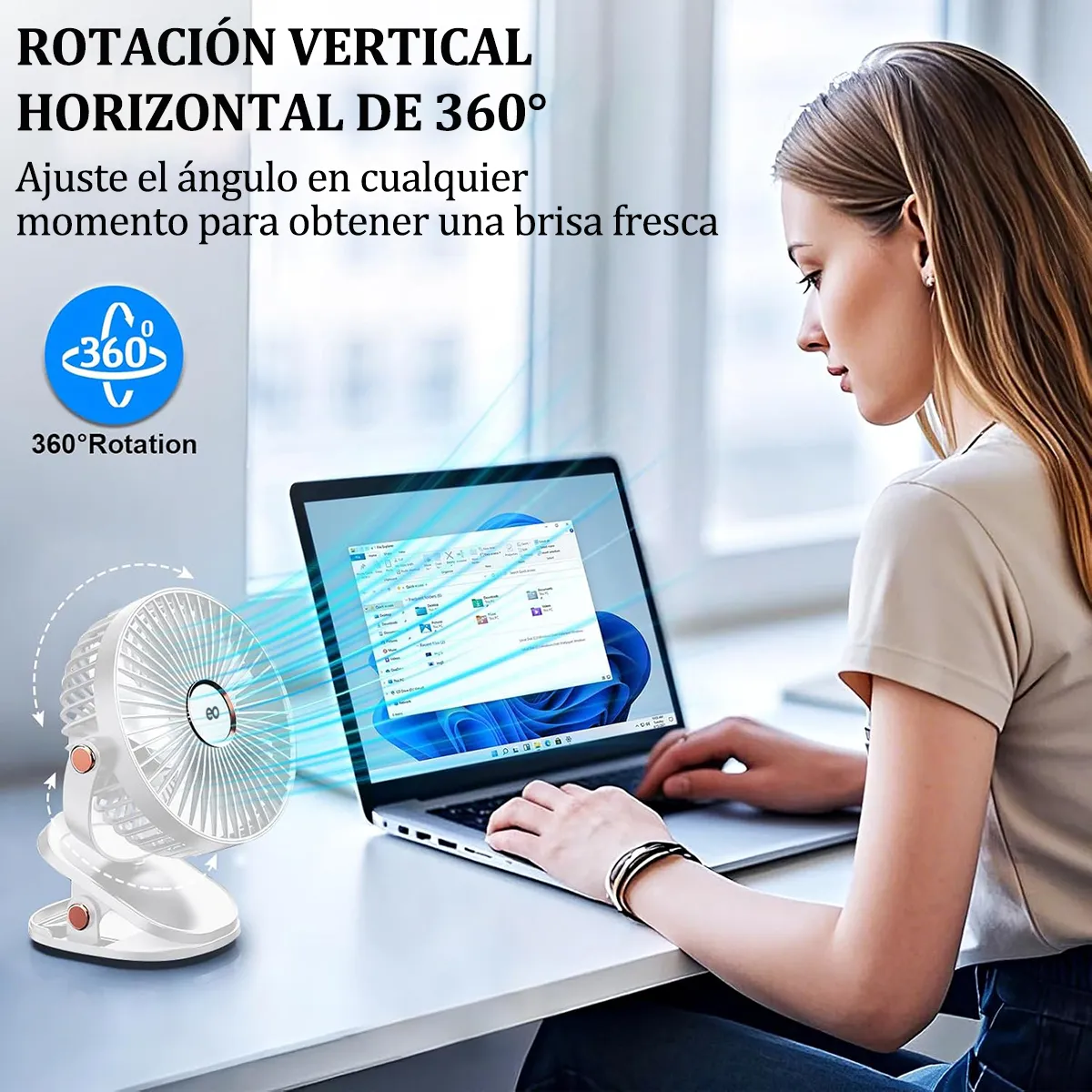 Foto 4 pulgar | Ventilador Portátil Redondo Recargable Con Clip Eo Safe Imports Esi-20127 Blanco