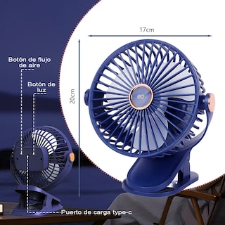 Foto 2 | Ventilador Portátil Redondo Recargable Con Clip Eo Safe Imports Esi-20126 Azul