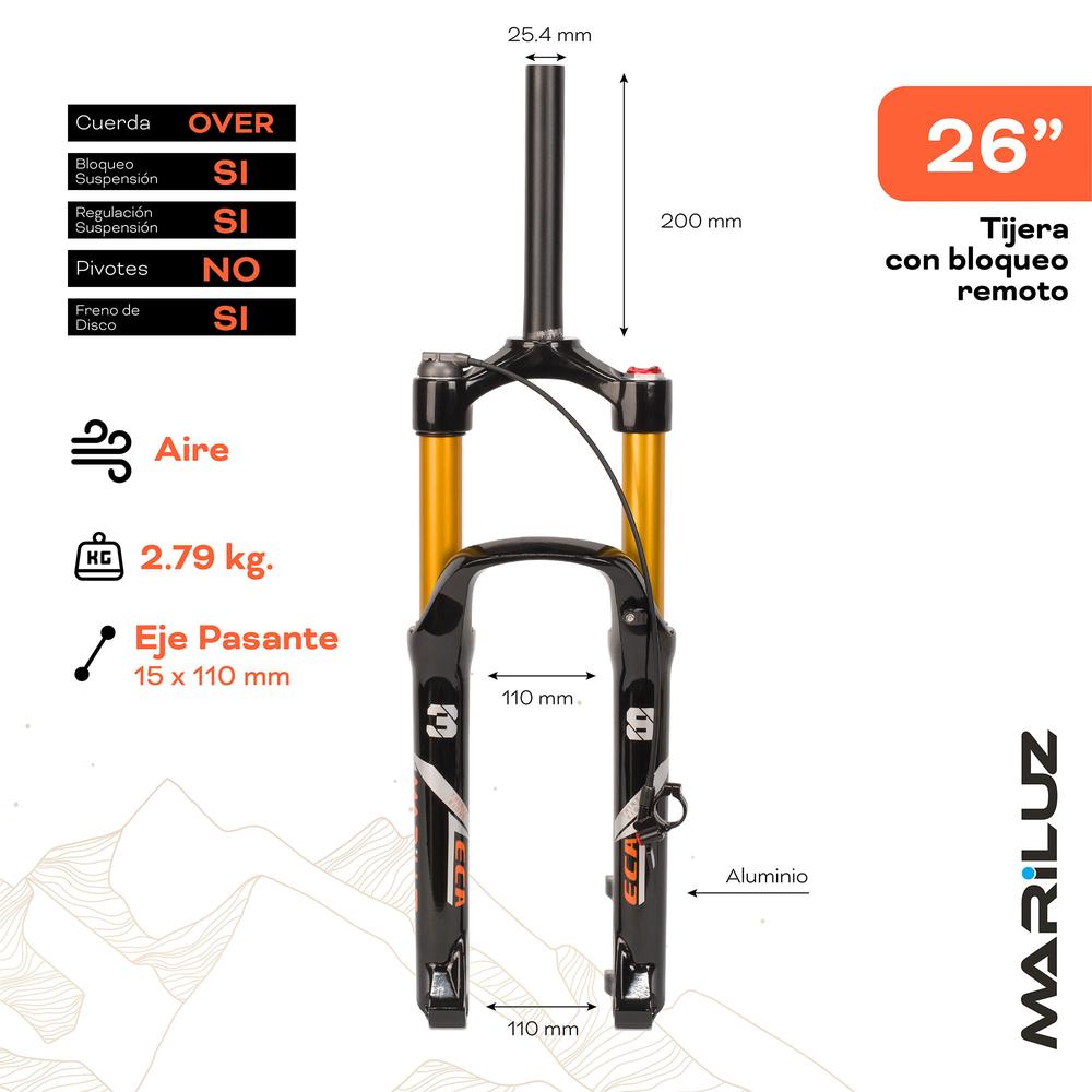 Foto 2 | Tijera Para Bicicleta Mariluz R26 25.4 Mm Fe/al Con Rosca Bloqueo Lock Out Suspension Negro