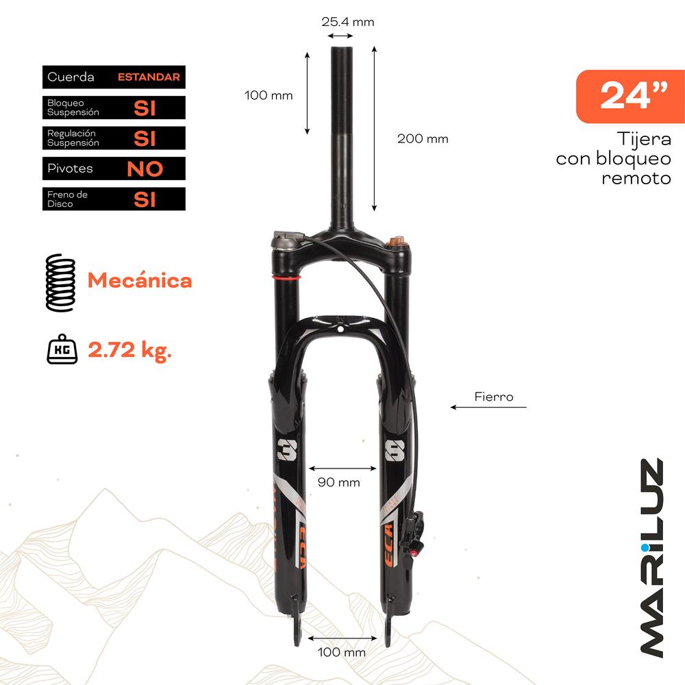 Foto 3 pulgar | Tijera Para Bicicleta Mariluz R24 25.4 Mm Fe Con Rosca Bloqueo Lock Out Con Resorte Helicoidal Suspension Negro