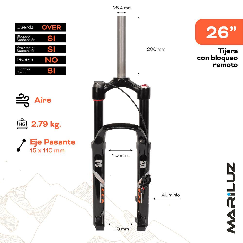 Foto 3 pulgar | Tijera Para Bicicleta Mariluz R26 25.4 Mm Fe/al Con Rosca Bloqueo Lock Out Suspension Negro