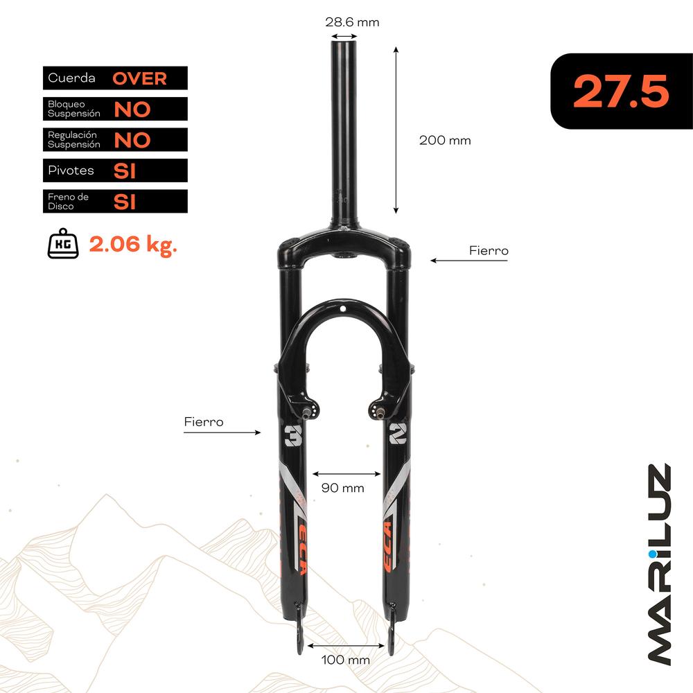 Foto 2 | Tijera Para Bicicleta Mariluz R27.5 28.6mm Fe Sin Rosca Suspension Negro