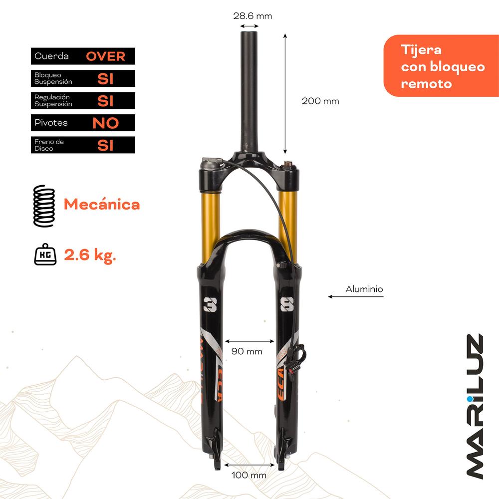 Foto 3 pulgar | Tijera Para Bicicleta Mariluz R29 28.6 Mm Sin Rosca Al/al Bloqueo Lock Out Resorte Helicoidal Suspension Negro