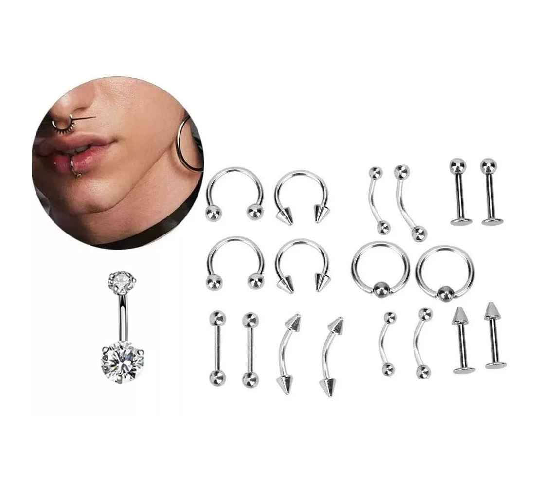 Foto 2 | Kit de Piercings de Acero Inoxidable 43 Piezas