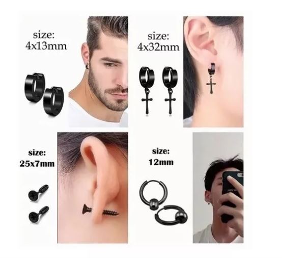 Foto 4 pulgar | Aretes Piercing 15 Pares Negros Unisex