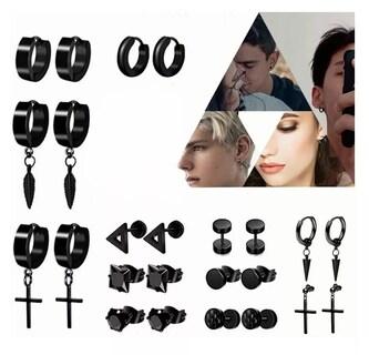Foto 2 | Pendientes De Hombre/mujer Pendientes De Acero Inoxidable Negro